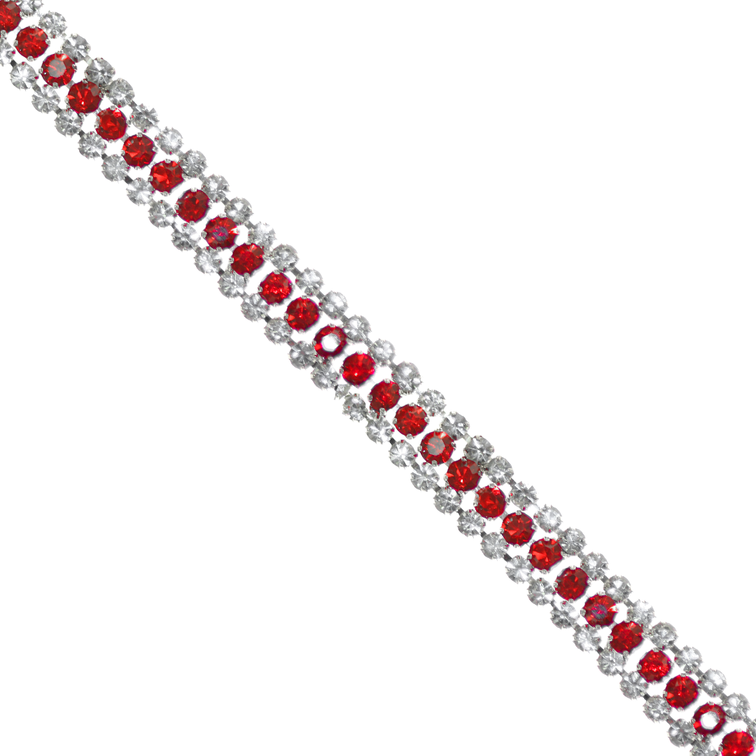 Chains, Rhinestone Cup Chain, 3 Layers, Silver, Alloy, 7.5mm x 3.0mm, Available in Multiple Colors, Sold per yard