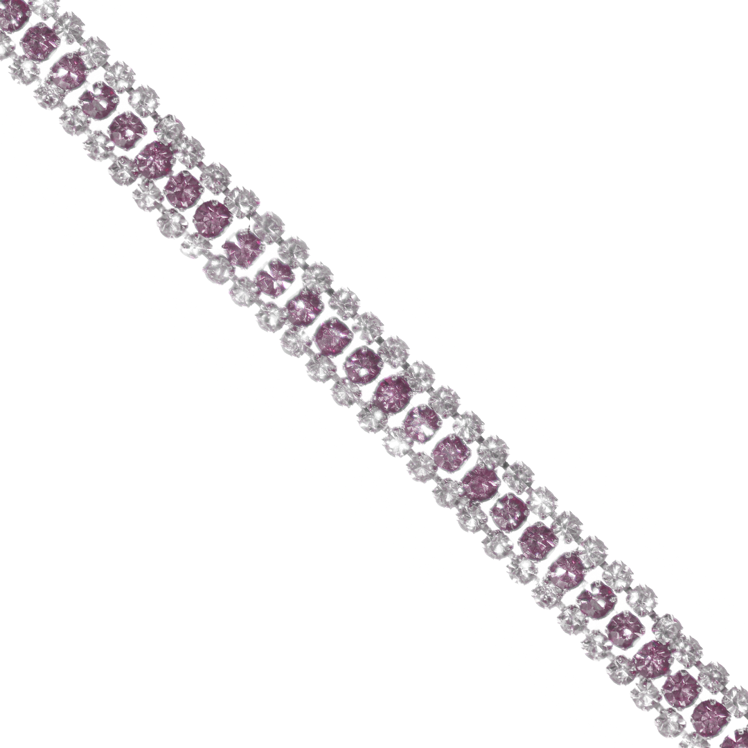 Chains, Rhinestone Cup Chain, 3 Layers, Silver, Alloy, 7.5mm x 3.0mm, Available in Multiple Colors, Sold per yard
