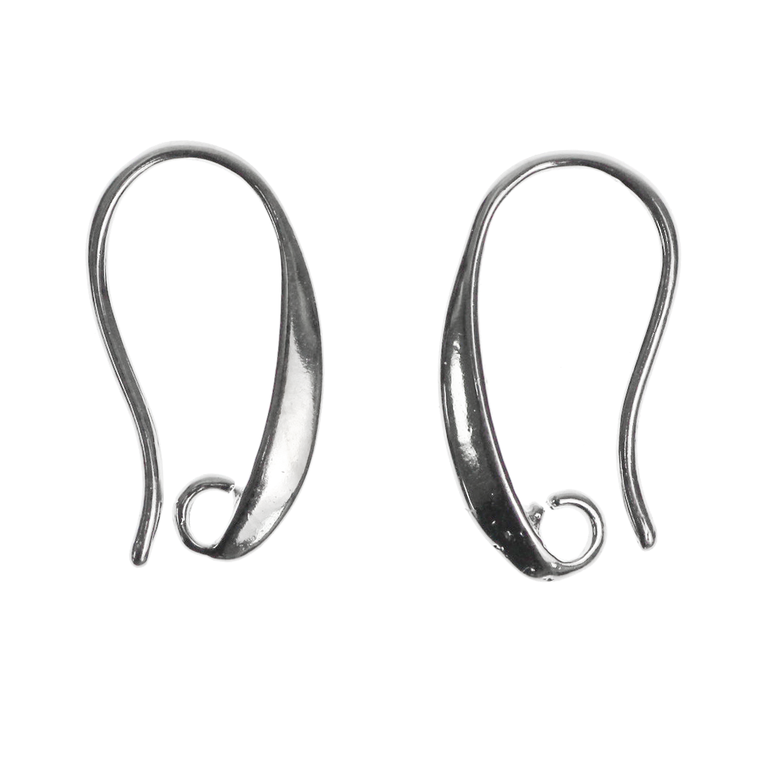 Earrings, Flattened Fish Hook, Silver, Alloy, 16mm x 9mm, 4 pcs per bag