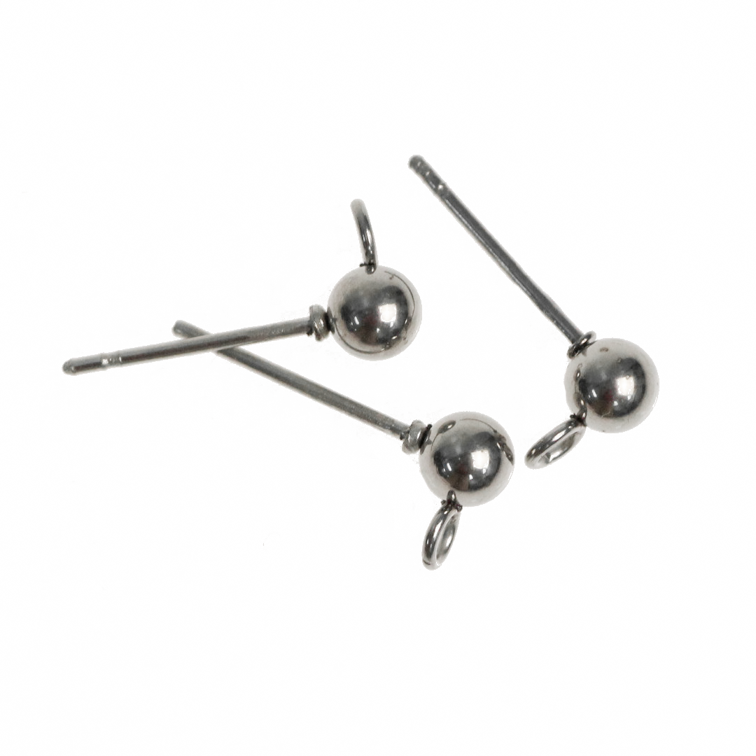 Earrings, Ball Earring Stud with Loop, Stainless Steel, Approx 10 pcs per bag