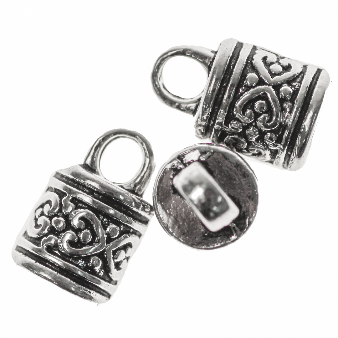 Terminators, Heart Cord Ends, Alloy, Silver, 16mm x 9.5mm x 1mm, Sold per pkg of 8