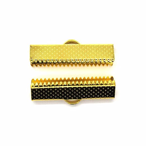 Terminators, Ribbon Crimp End, Gold, Alloy, 11mm x 16mm x 8mm, Sold Per pkg of 6