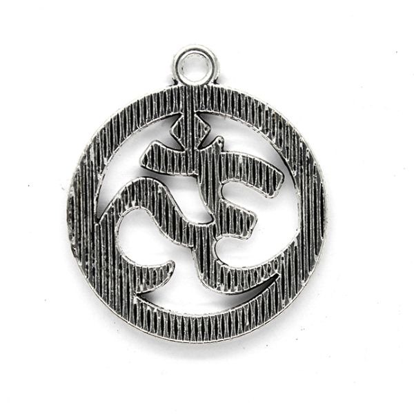 Pendants, Om Symbol, Silver, Alloy, 29mm x 24mm, Sold Per pkg of 3