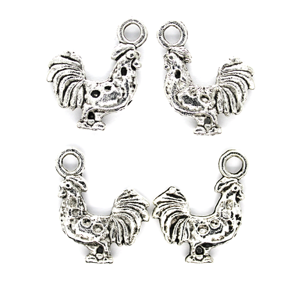 Charms, Rooster, Silver, Alloy, 22mm X 16mm, Sold Per pkg of 5