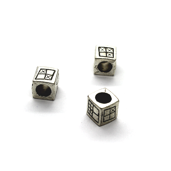 Spacers, Box Cube, Silver, Alloy, 7mm X 7mm, Sold Per pkg of 5 - Butterfly Beads