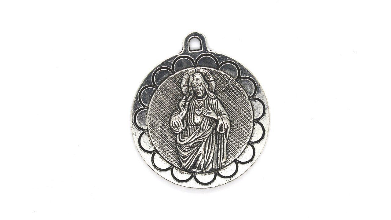 Pendants, Heart of Jesus, Silver, Alloy, 42mm x 37mm X 2mm, Sold Per pkg of 1