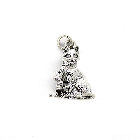 Charms, Mother & Baby Fox, Silver, Alloy, 19mm X 14mm X 8mm, Sold Per pkg of 1