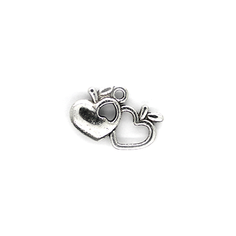 Charms, Apple Heart, Silver, Alloy, 12mm X 18mm, Sold Per pkg of 5