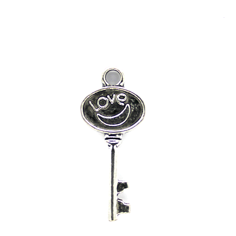 Charms, Key of Love, Silver, Alloy, 12mm X 28mm, Sold Per pkg of 5