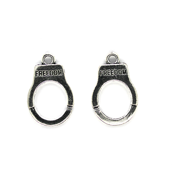 Charms, Handcuffs with Freedom, Silver, Alloy, 23mm X 15mm, Sold Per pkg of 2
