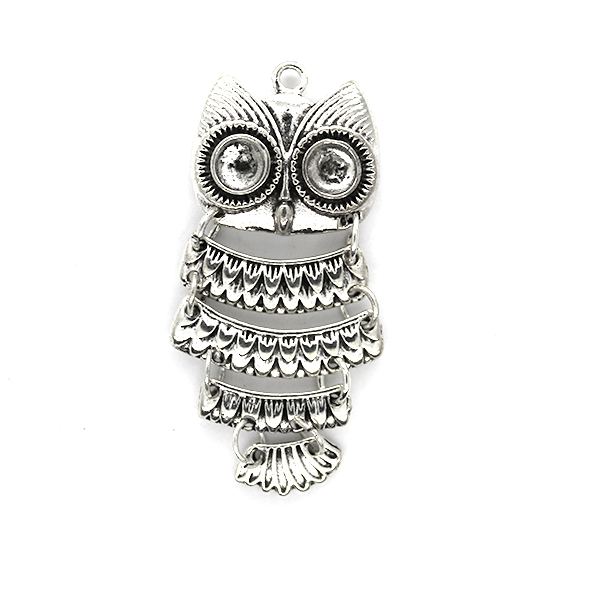 Charms, Big Eyed Owl, Silver, Alloy, 20mm X 17mm X 3mm, Sold Per pkg of 1