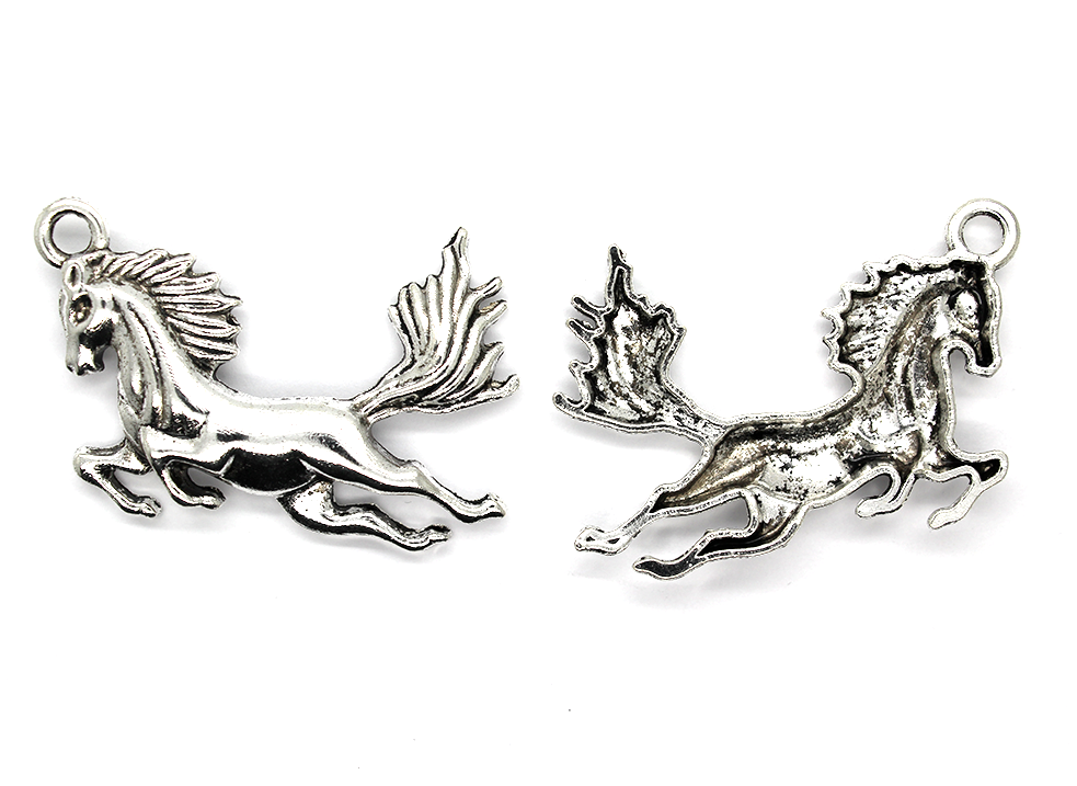 Pendants, Leaping Pegasus, Silver, Alloy, 33mm x 50mm, Sold Per pkg of 2