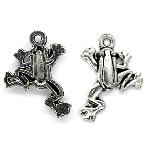 Charms, Webbed Frog, Silver, Alloy, 21mm x 17.5mm x 3.5mm, Sold Per pkg of 10