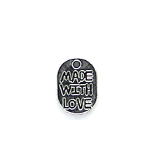 Charms, Made with Love Tag, Silver, Alloy, 11mm X 8mm, Sold Per pkg of 6