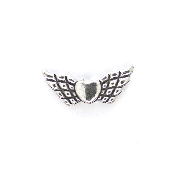Spacers, Heart Wings, Silver, Alloy, 8.5mm x 21mm, Sold Per pkg of 12