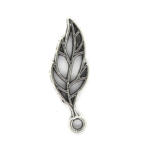 Charms, Cross Venulate Acuminate Leaf, Silver, Alloy, 28mm x 9mm x 2mm, Sold Per pkg of 12