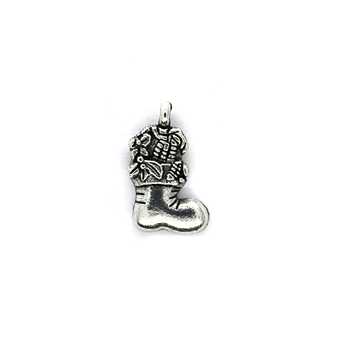 Charms, Jolly Christmas Stocking, Silver Alloy, 20mm X 12mm X 3mm, Sold Per pkg of 5