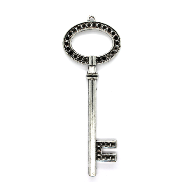 Pendants, Classic Round Key, Silver, Alloy, 87mm x 31mm, Sold Per pkg of 1
