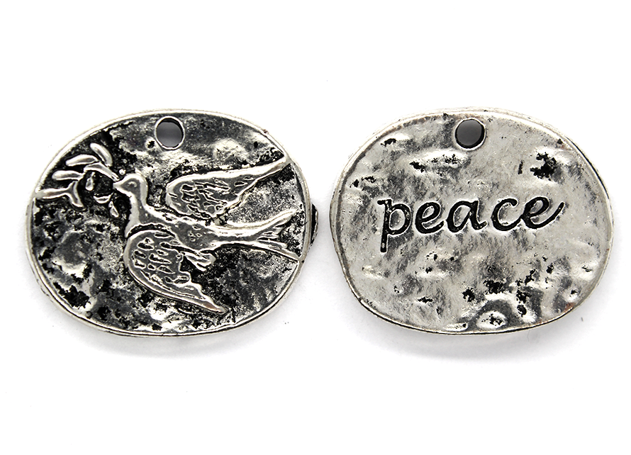 Pendants, Dove of Peace, Silver, Alloy, 19mm X 24mm X 2mm, Sold Per pkg of 2