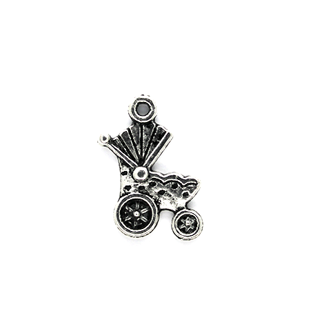 Charms, Spotted Baby Carriage, Silver, Alloy, 19mm X 12mm, Sold Per pkg of 6
