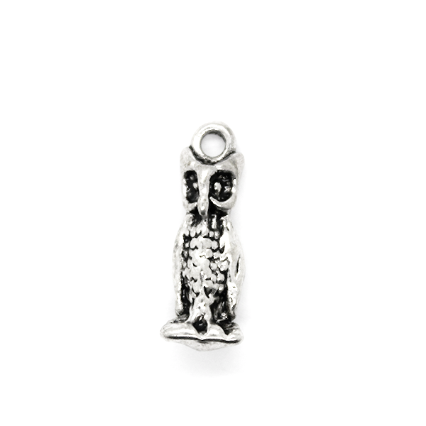 Charms, Standing Owl, Silver, Alloy, 19mm X 6mm, Sold Per pkg of 5