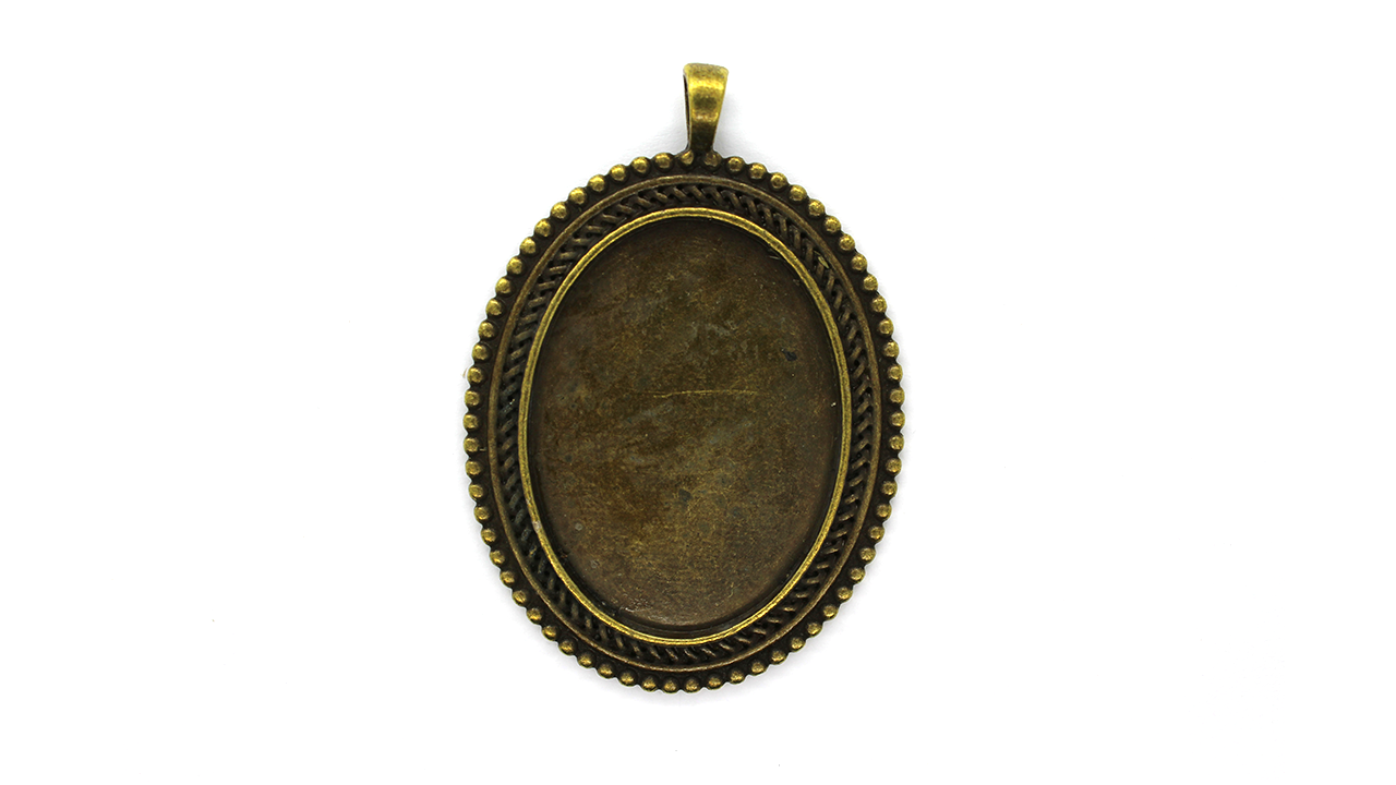 Pendants, Framed Round Bezel, Brass, Brass, 60mm x 41mm, Sold Per pkg of 1