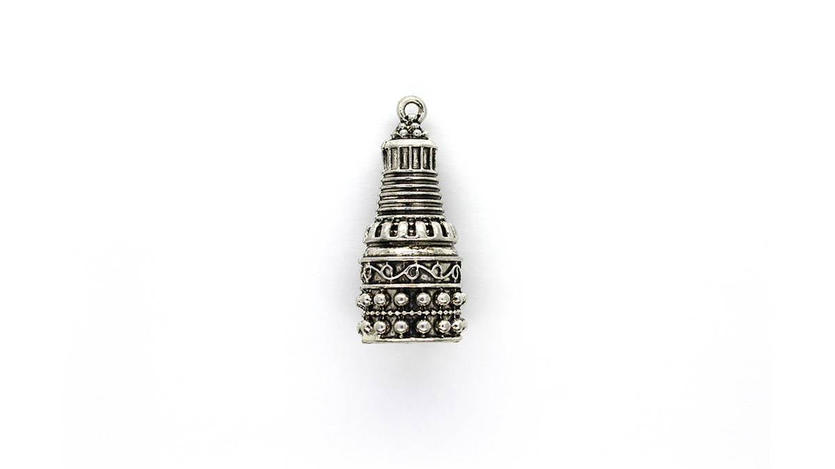 Bead Cap, Rome Styled Building, Silver, Alloy, 32mm x 13mm, Sold Per pkg of 1