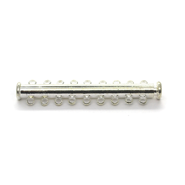 Clasp, Magnetic Slide Multi Strand Tube Slide Clasp, 9 hole, Silver, Alloy, 50mm x 10mm x 6mm, Sold Per pkg of 1 - Butterfly Beads