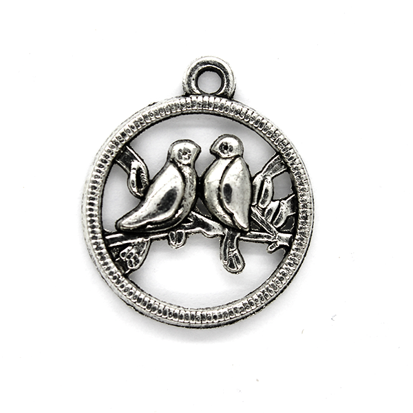 Love Birds Charm, Silver, Alloy, 23mm X 20mm, Sold Per pkg of 2