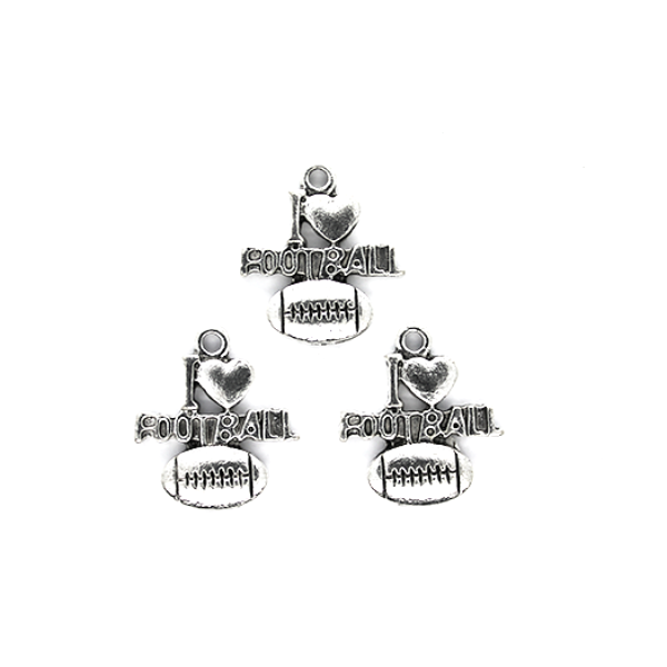 Charms, I Love Football, Silver, Alloy, 20mm X 17.7mm x 1.8mm, 6 pcs/bag