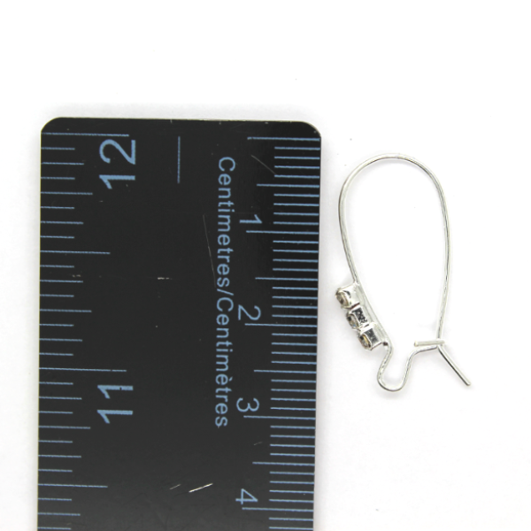 Earrings, Silver, Alloy, Kidney Wire with Triple Crystal Cubes, 26mm x 12mm, sold per pkg of 4