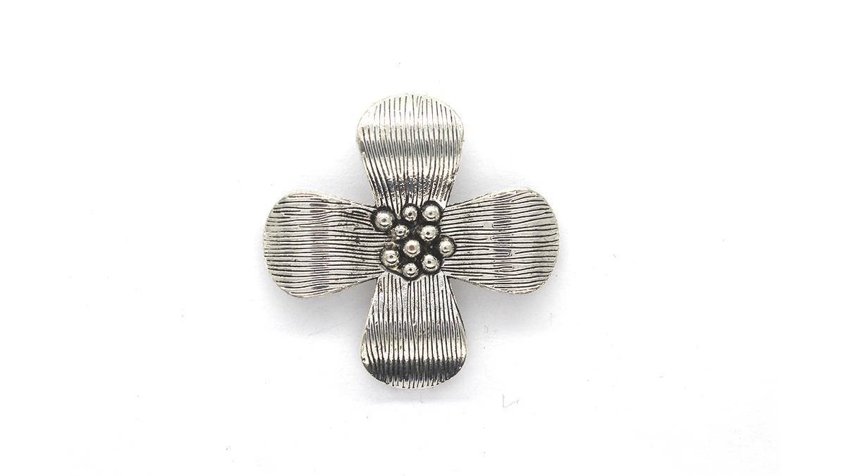Pendants, Four Petal Flower, Silver, Alloy, 38mm x 38mm, Sold Per pkg of 1