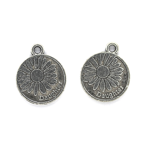 Charms, Daughter Sunflower, Silver, Alloy, 18mm x 15mm, Sold Per pkg 3