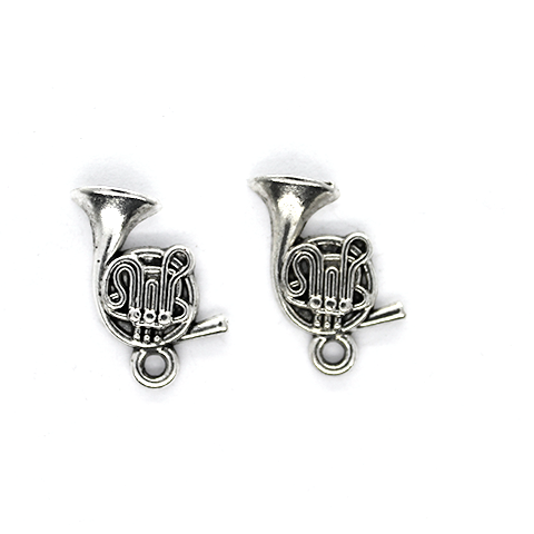 Charms, Swirly Tuba, Silver, Alloy, 18mm X 11mm, Sold Per pkg of 8