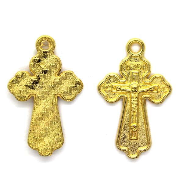 Pendant, Double In-lined Crucifix, Gold, Alloy, 25mm x 16mm, Sold Per pkg 8