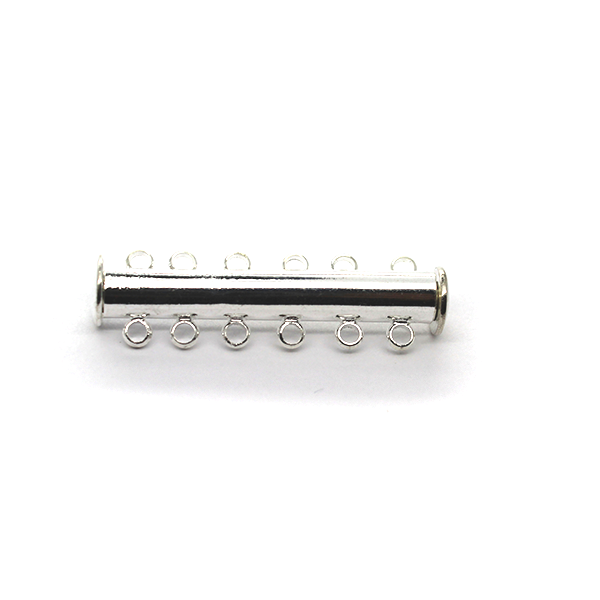 Clasp, Magnetic Slide Multi Strand Tube Clasp, 6 hole, Silver, Alloy, 35mm x 10mm x 7mm, Sold Per pkg of 1 - Butterfly Beads