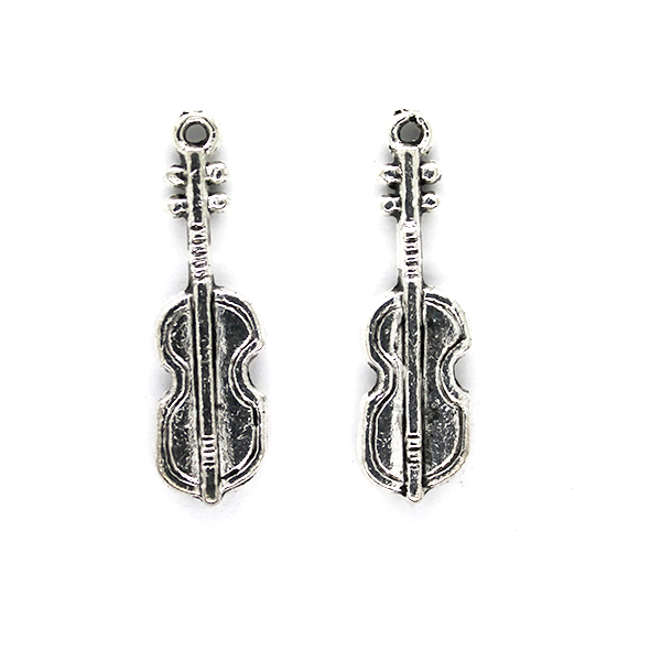 Charms, Violin, Silver, Alloy, 25mm X 8mm, Sold Per pkg of 6