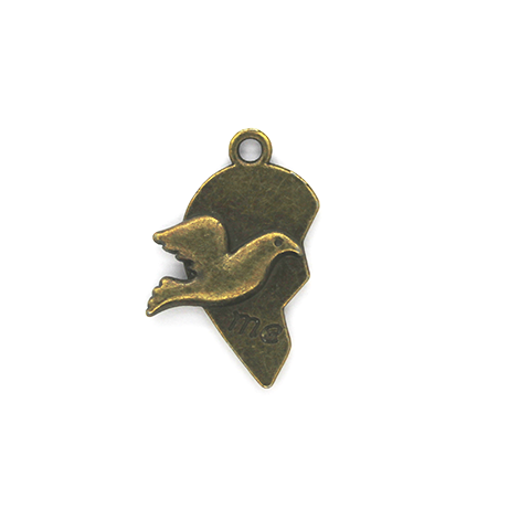 Charms, Broken Dove Heart, Bronze, Brass Alloy, 25mm X 15mm, Sold Per pkg of 3