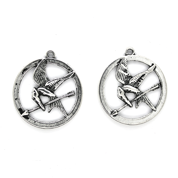 Charms, Mockingjay Symbol, Silver, Zinc Alloy, 27mm x 24mm x 1mm, Sold Per pkg 5