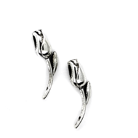 Charms, Long Stem Tulip, Silver, Alloy, 23mm X 7mm, Sold Per pkg of 5