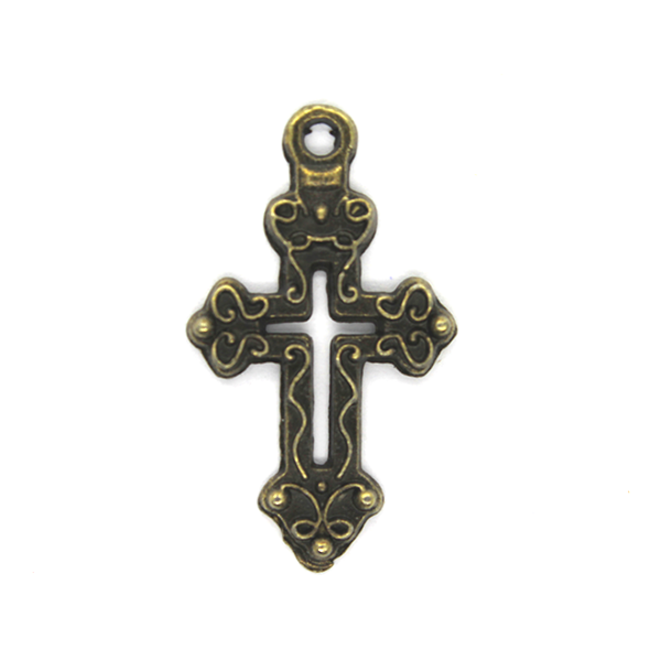 Pendant, Graved Bottoni Cross, Brass Alloy, 26mm x 15mm,  Sold Per pkg 6