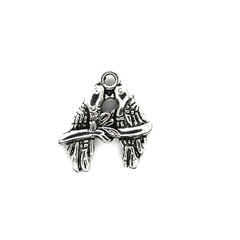 Charms, Love Birds, Silver, Alloy, 18mm X 17mm, Sold Per pkg of 8