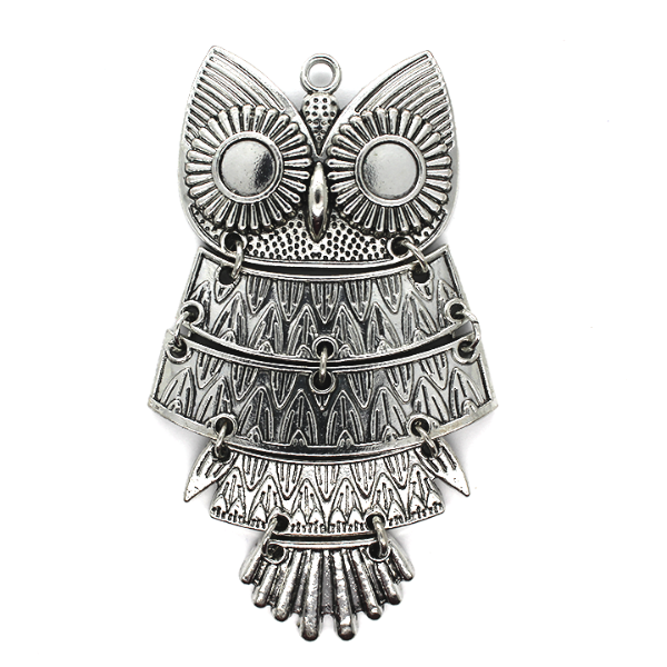 Pendants, Star Gazed Owl, Silver, Alloy, 86mm x 50mm, Sold Per pkg of 1