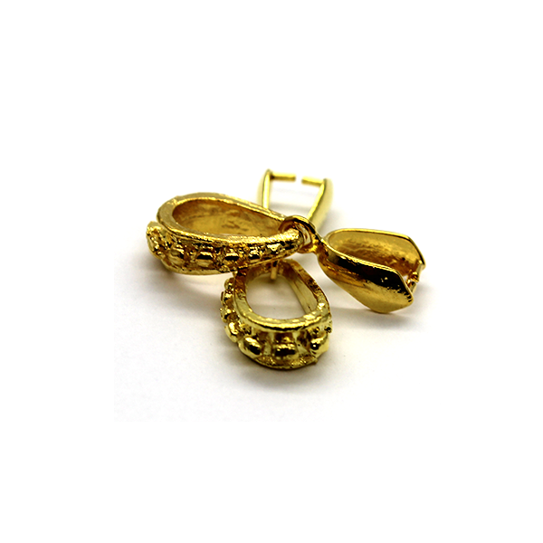 Bails, Dot Studded Pinch Bails, Gold, Alloy (Nickel Free), 26mm x 9mm, Sold Per pkg of 2 - Butterfly Beads