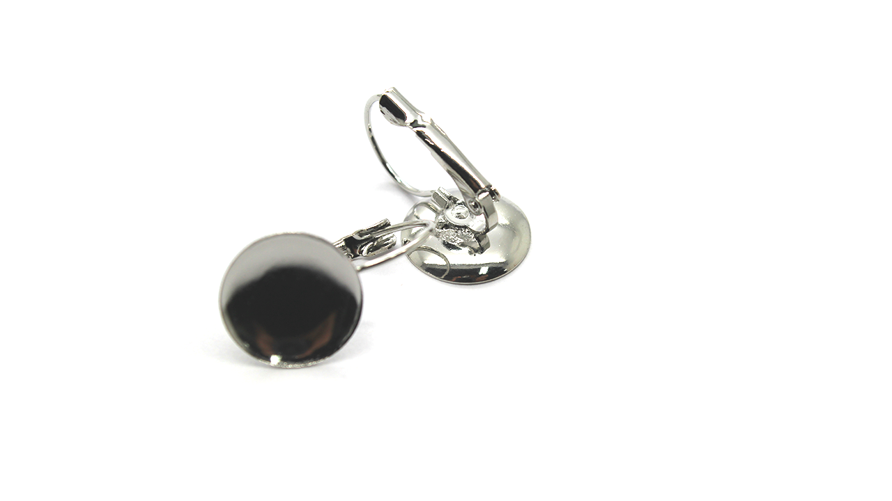 Earrings, Silver, Alloy, Stone and Clay Base Backing, 24mm x 14mm, Sold per pkg of 4