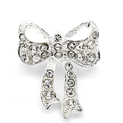 Pendants, Bejeweled Christmas Bow, Silver, Alloy, 41mm x 33mm, Sold Per pkg of 1