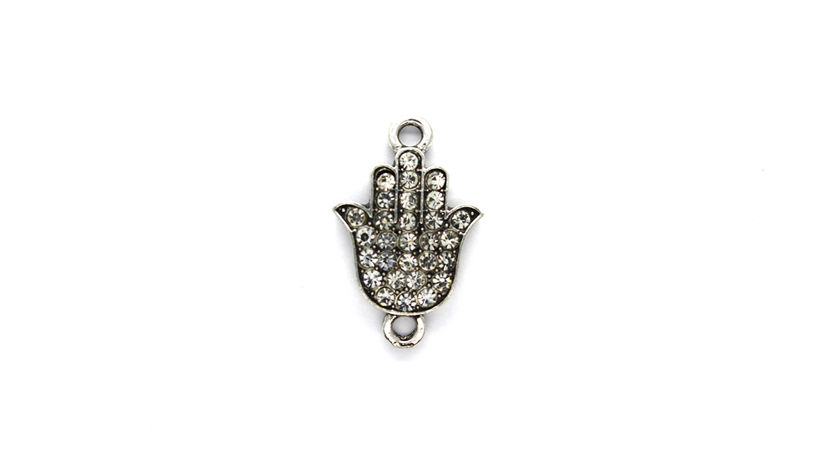 Pendants, Crystallized Hamza Hand, Silver, Alloy, 26mm x 17mm, Sold Per pkg of 2