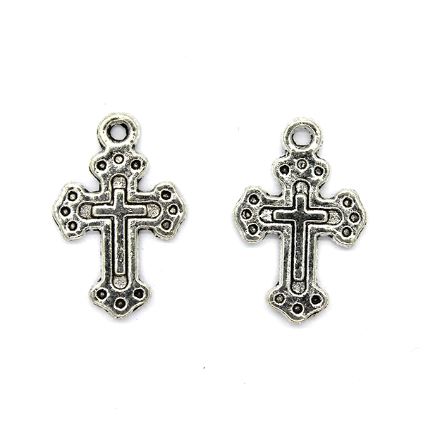 Pendant, Triple Dotted Bottoni Cross, Silver, Alloy, 19mm x 12mm, Sold Per pkg 6