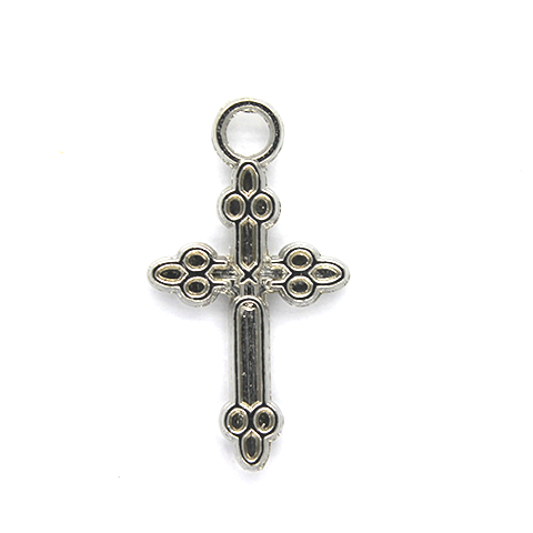 Pendant, Tri-Bottoni Cross, Silver, Alloy, 19mm x 10mm, Sold Per pkg 12