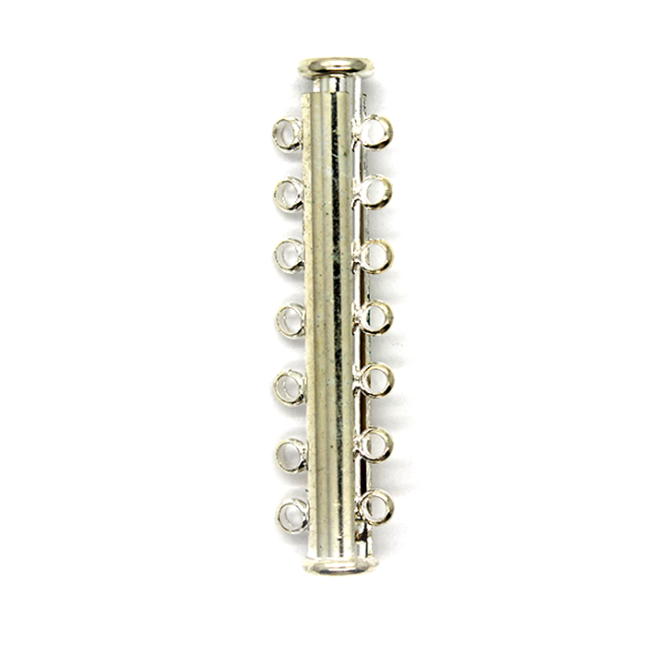 Clasp, Magnetic Slide Multi Strand Tube Clasp, 7 hole, Alloy, Silver, 45mm x 10mm, Sold Per pkg of 1 - Butterfly Beads